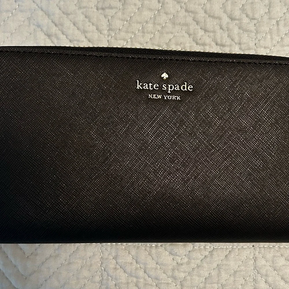 kate spade Black Saffiano Leather Wallet with Gold Logo